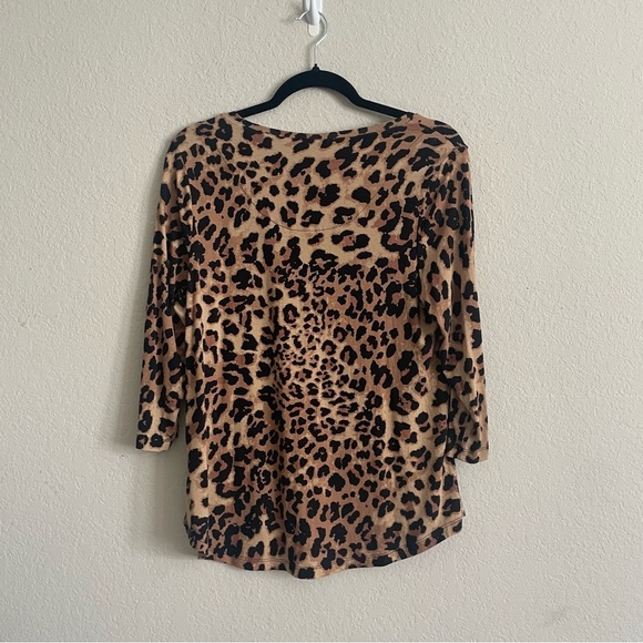 JM collection Leopard Print Women's Top petite M soft stretch casual 3/4 sleeve - Picture 6 of 6